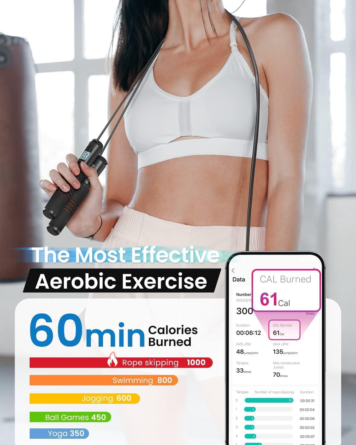 Smart Jump Rope – App-Connected, Adjustable Skipping Rope with Counter & Tangle-Free Design for Fitness & Training